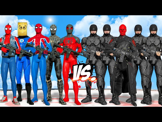ALL SPIDER-MAN SUIT VS ROBOCOP ARMY & RED SKULL - SUPER EPIC BATTLE