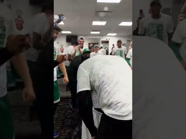 Ime Udoka before getting soaked: "We already did the water bottle thing." Jayson Tatum: "f that!"