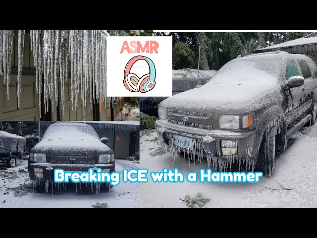 Ice truck ASMR headphones recommended as I break thick Ice off my Vehicle after a frozen rain storm