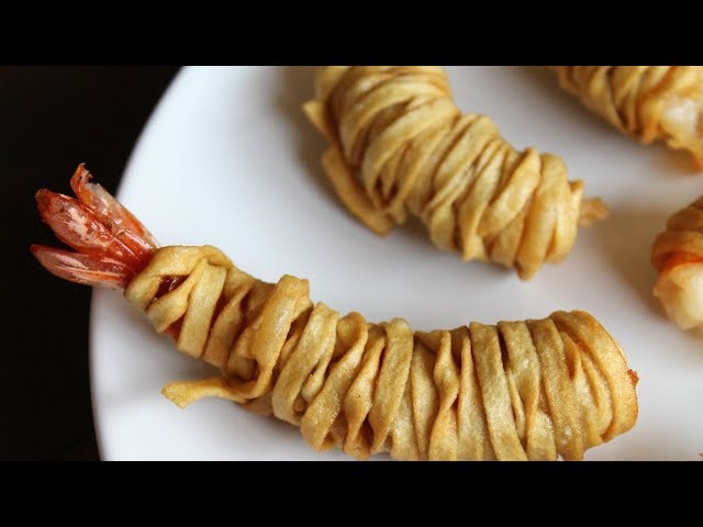 Crispy Egg Noodle Wrapped Shrimp - Morgane Recipes