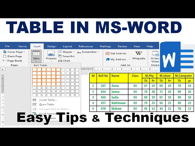 Easy way to Learn Table in MS-WORD
