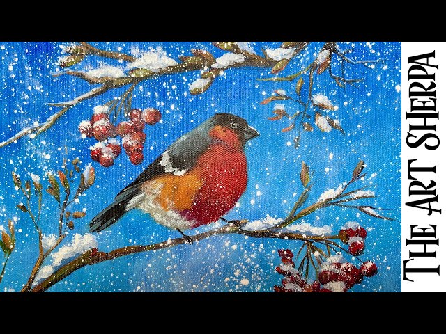 Bullfinch Bird on Winter Branch You Choose What We Draw and paint 🌟🎨 How to paint original art