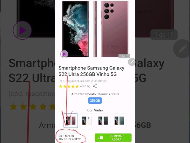 Galaxy S22 Ultra R$ 3.899