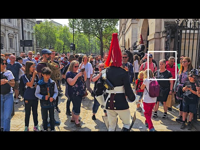 POLICE ARREST KID AND IDIOT TOURISTS OBSTRUCT THE GUARD on the hottest day at Horse Guards!