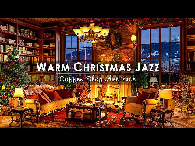 Cozy Winter Coffee Shop Ambience ❄️ Christmas Piano Jazz Music & Crackling Fireplace to Work, Focus