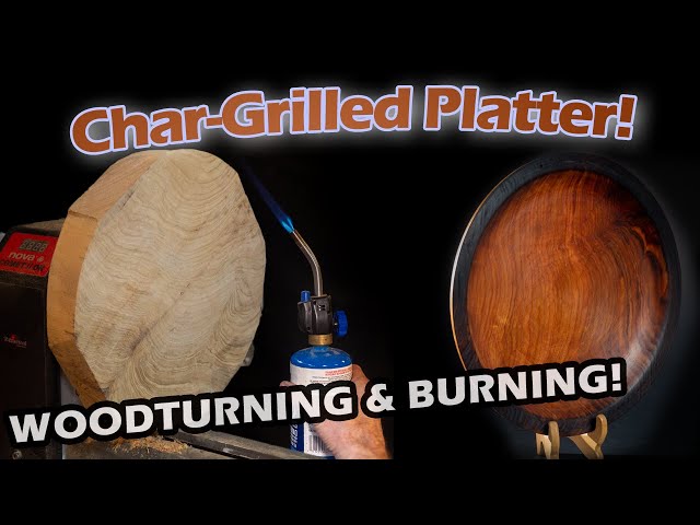 Woodturning - Turn and Burn - Fire burnt rim platter - Pyrography Asmr