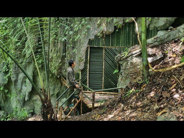 Build a shelter in a beautiful rock cave cook & spend the night-Tropical Forest #3
