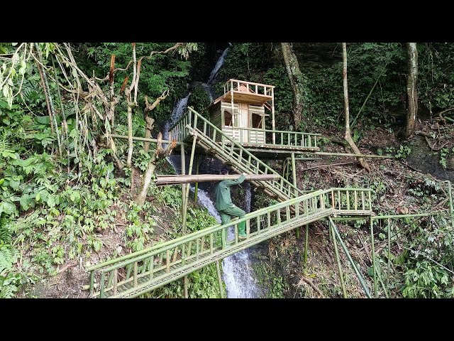 How to build a bamboo house in the middle of a waterfall, Bushcraft Alone Building