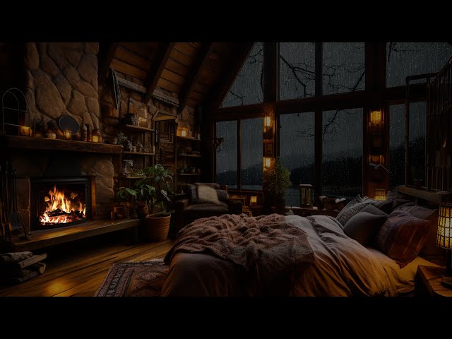 Sleep to Gentle Rain and Cozy Fireplace Sounds | Perfect for Insomnia and Relaxation