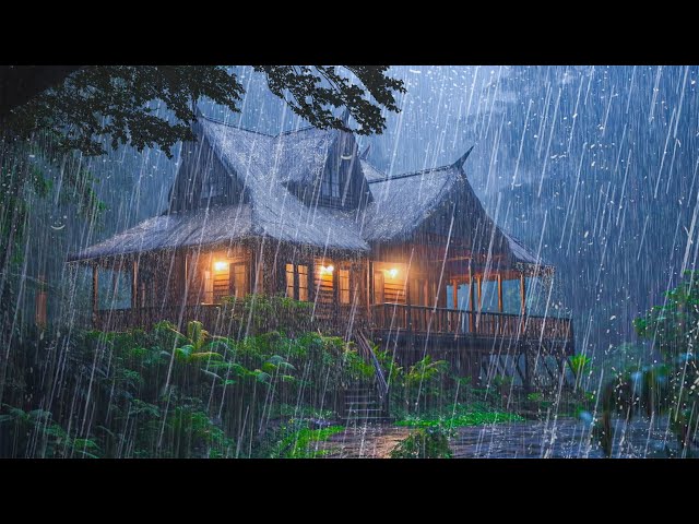 Relaxing Rain for Sleeping - Heavy Rain, Strong Wind on the Roof in the Forest - Rain Sound