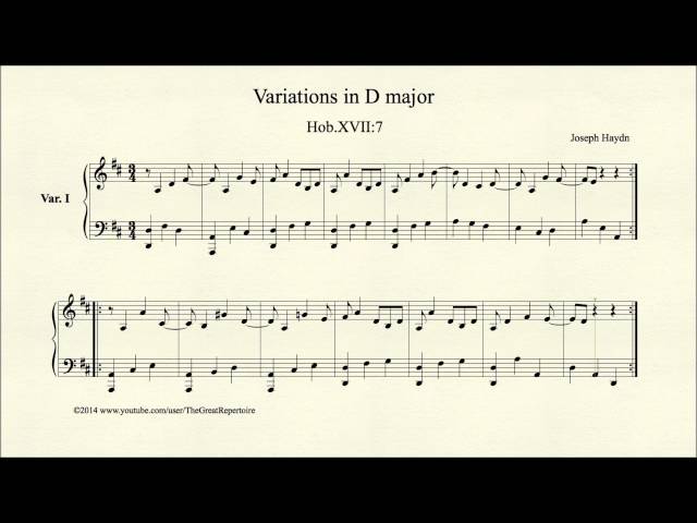 Haydn, Variations in D major, Hob XVII 7, Harpsichord, Var 1