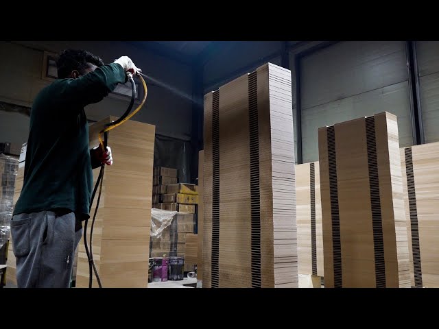 Mass Production Process of Making 3-Drawer Chests. Wooden Furniture Factory in Korea.