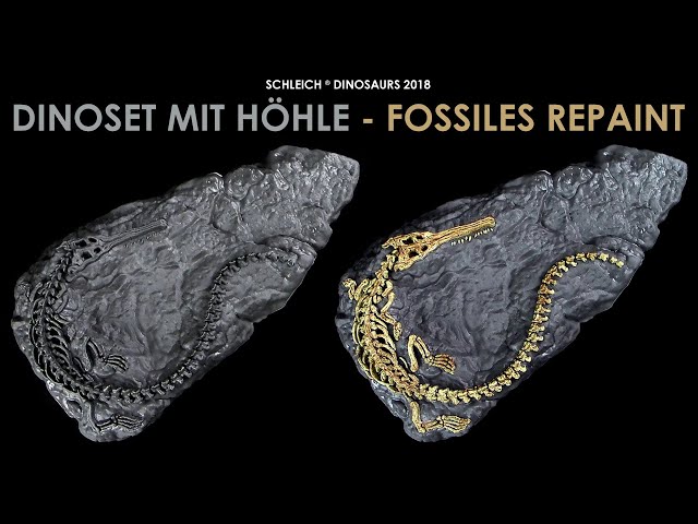 Schleich ® Fossiles Repaint Update - Dinosaurier - Dinoset mit Höhle 41461 Dinosaur Set with Cave