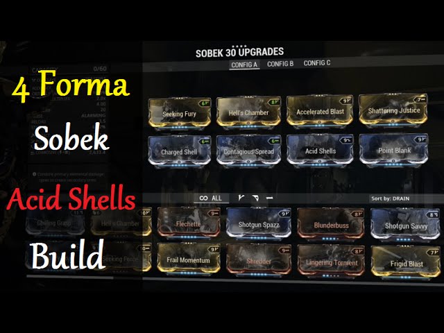 Warframe Weapon Builds - Acid Shells Sobek Build (4 Forma)