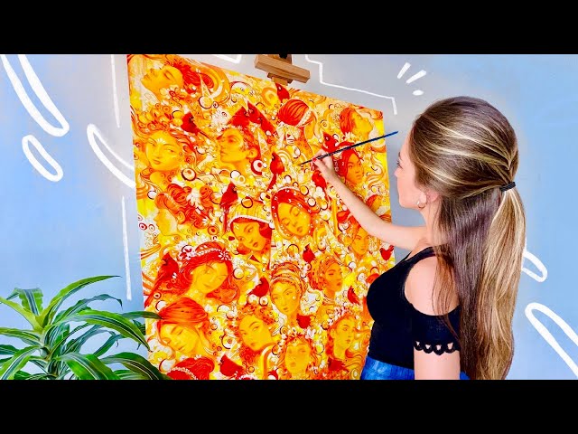 Painting a HUGE Acrylic Painting Filled with Portraits | Full Process