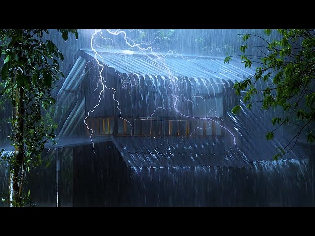 Defeat Insomnia with Heavy Rain & Thunderstorm Sounds on a Metal Roof at Night | Healing Rain