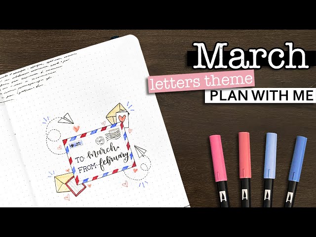 March Bullet Journal Setup 💜 Letters and mail theme bullet journal spreads