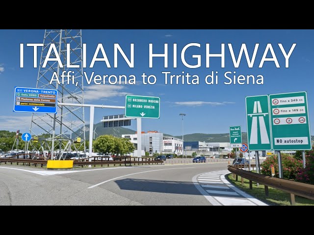 350km Drive on Italian Highways 4K | Affi, Verona to Torrita di Siena, Siena Thru A22, A1