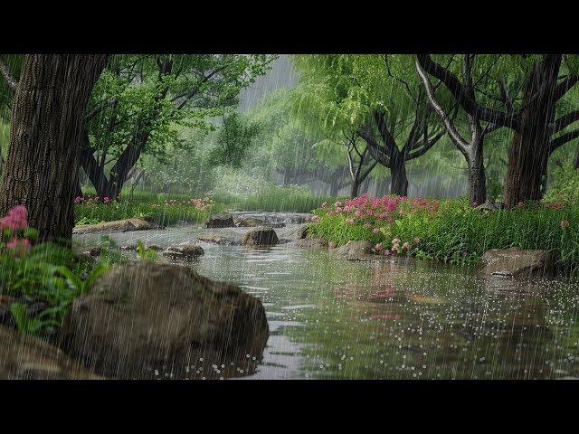 Whispers of Rain: A Serene Stream in the Forest
