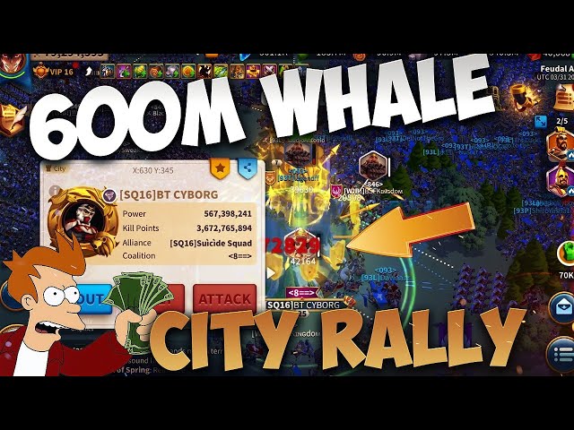 600M POWER WHALE CITY RALLY (He lost 10M T5) | Rise of Kingdoms