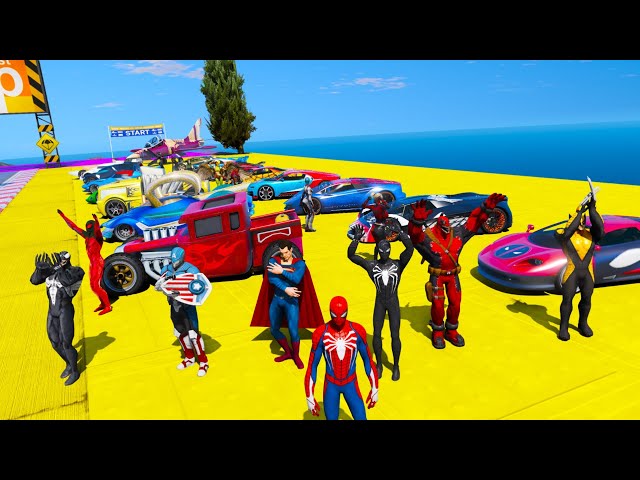 Stunt Challenge Heroe Cars VS Hot Wheels Cars GTA V Spiderman Venom Loki Car Twin Mill Superan car