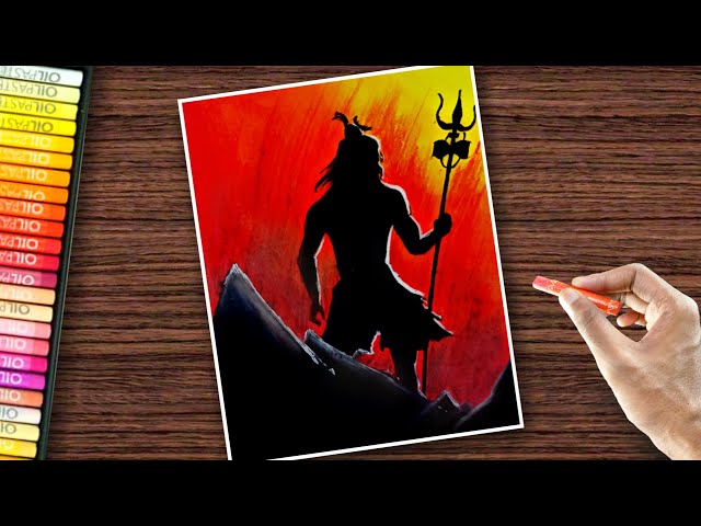 Maha Sivaratri Drawing | Lord Shiva Standing Shadow Drawing with oil pastels for Beginners