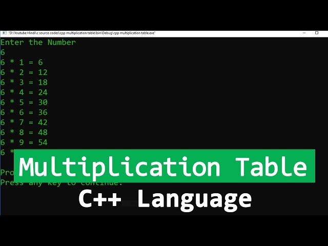 C++ Program to Print Multiplication Table of a Number ( User Input )
