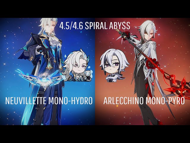 C0 Neuvillette Mono-Hydro & C0 Arlecchino Mono-Pyro - Genshin Impact 4.5/4.6 Spiral Abyss