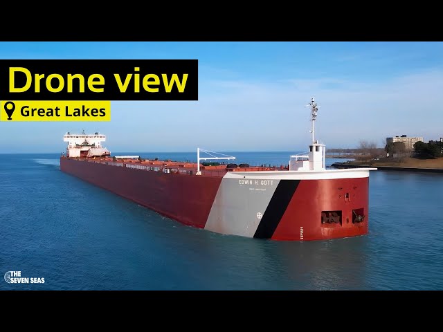 Drone video of cargo ship 'EDWIN H  GOTT' at Port Huron, Michigan - Shipspotting 2023-2024 !