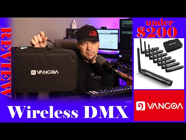 Vangoa wireless dmx transmitter and receivers.  Running your lights wireless!