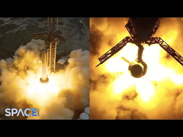 SpaceX Starship booster's 31-engine burn in amazing drone views