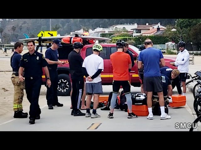 L.A. County Lifeguards and SMFD Firefighters Swiftly Respond to Cycling Accident on Beach Bike Path