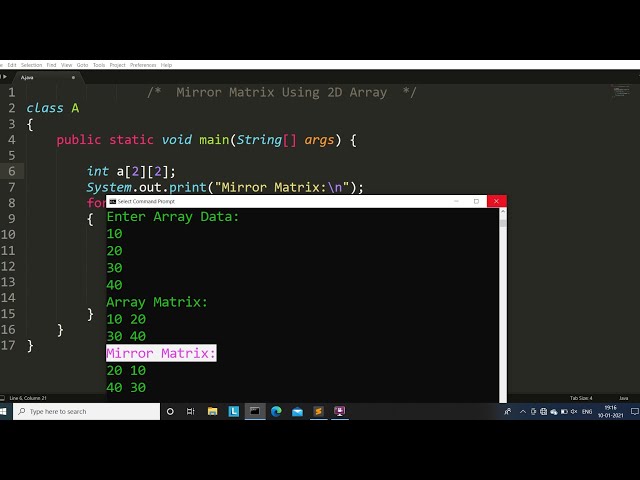 Java program to print mirror matrix | Learn Coding