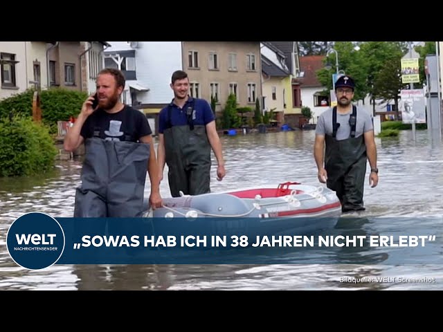 SCHLAUCHBOOT-SCHUTTLE: Feuerwehr kutschiert Bürger zu Supermarkt und Apotheke! Hochwasser Saarland