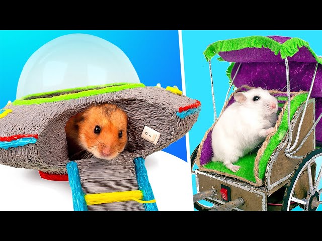 Crazy Hamster Сrafts || DIY Walking Robot With Cart And A Flying Saucer For A Hamster