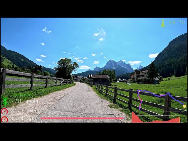 70 minute Indoor Cycling Lake Tour Dolomites with Telemetry Overlay 4K Video