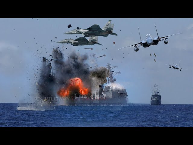 War Begins! U.S. F-15 Strike Eagle Attacking Rebel Ships in the Red Sea