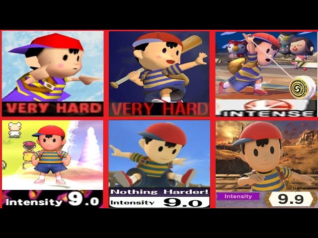 All Super Smash Bros. Classic Modes (64 to Ultimate) with Ness (Hardest Difficulty)