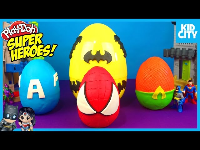 KidCity Opens Batman Toys & Spider-Man Play-Doh Surprise Eggs!