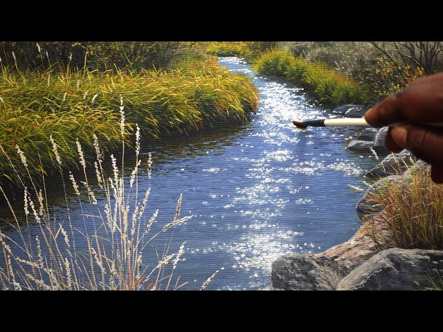 Painting a Realistic River With Oil Paint. Time Lapse