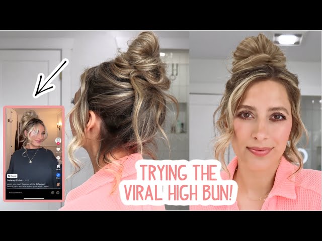 TRYING THE VIRAL HIGH MESSY BUN TREND! Medium & Long Hairstyles | Trendy Hairstyles