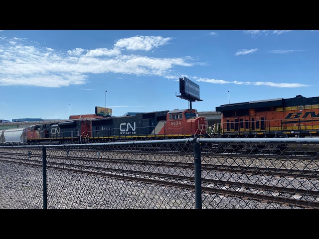 BNSF #7356 Leads EB Mixed Freight with CN Power. Kansas City, MO 5/18/24