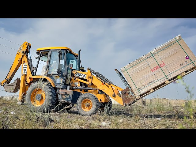 JCB 3DX Forklift Solar Panel Box Shifting and dig Cable Line | Jcb video