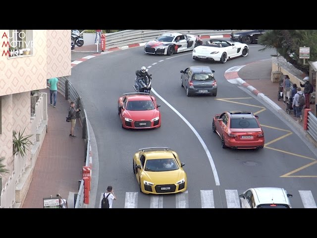 Audi R8 V10 Plus sounds in Monaco