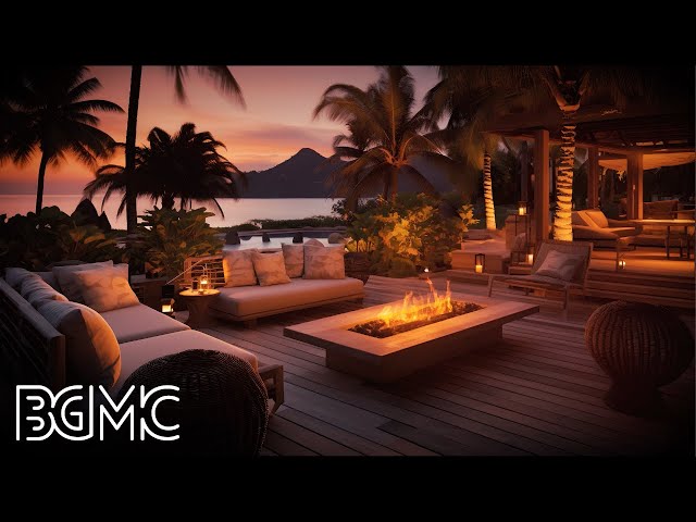 Hawaiian Fireplace Sleep Music: Hawaiian Sunset Cafe Ambience with Cracking Fireplace Sounds
