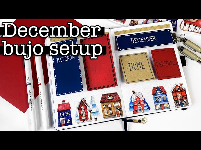 December Bullet Journal Setup 💜 Christmas village theme