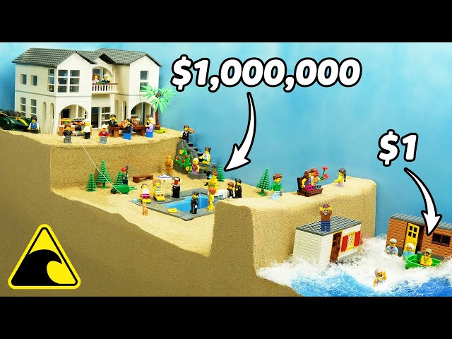 Rich vs Poor - Lego Tsunami Dam Breach Experiment - Wave Machine Destroys Luxury Mansion