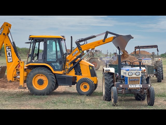 JCB 3DX Backhoe Loader Pond Mud Loading in Tractor for Farming Land | jcb and tractor