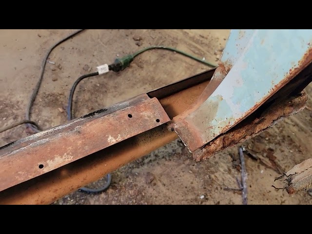 Field find 55 Chevy trunk pan install & floor pan removal.