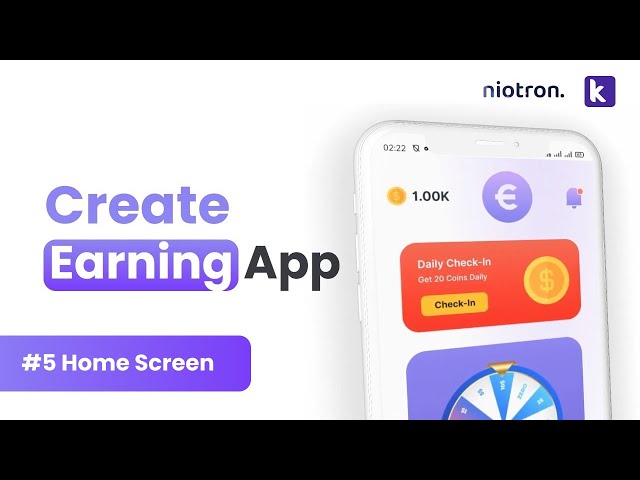 #5🤑 Home Screen || Start Earning by Creating Own Earning App Without Coding || Earning App Niotron